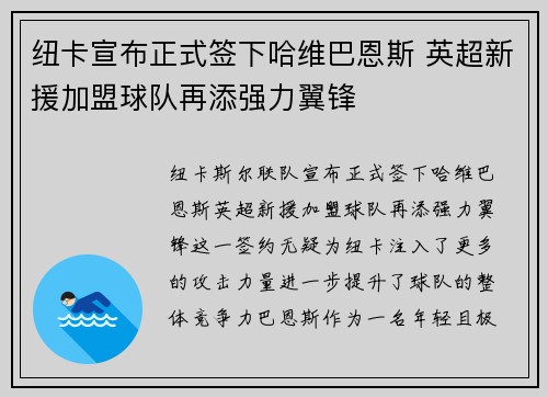 纽卡宣布正式签下哈维巴恩斯 英超新援加盟球队再添强力翼锋 纽卡宣布正式签下哈维巴恩斯 英超新援加盟球队再添强力翼锋